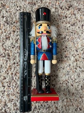 Blue & Red Glitter Nutcracker Figurine
